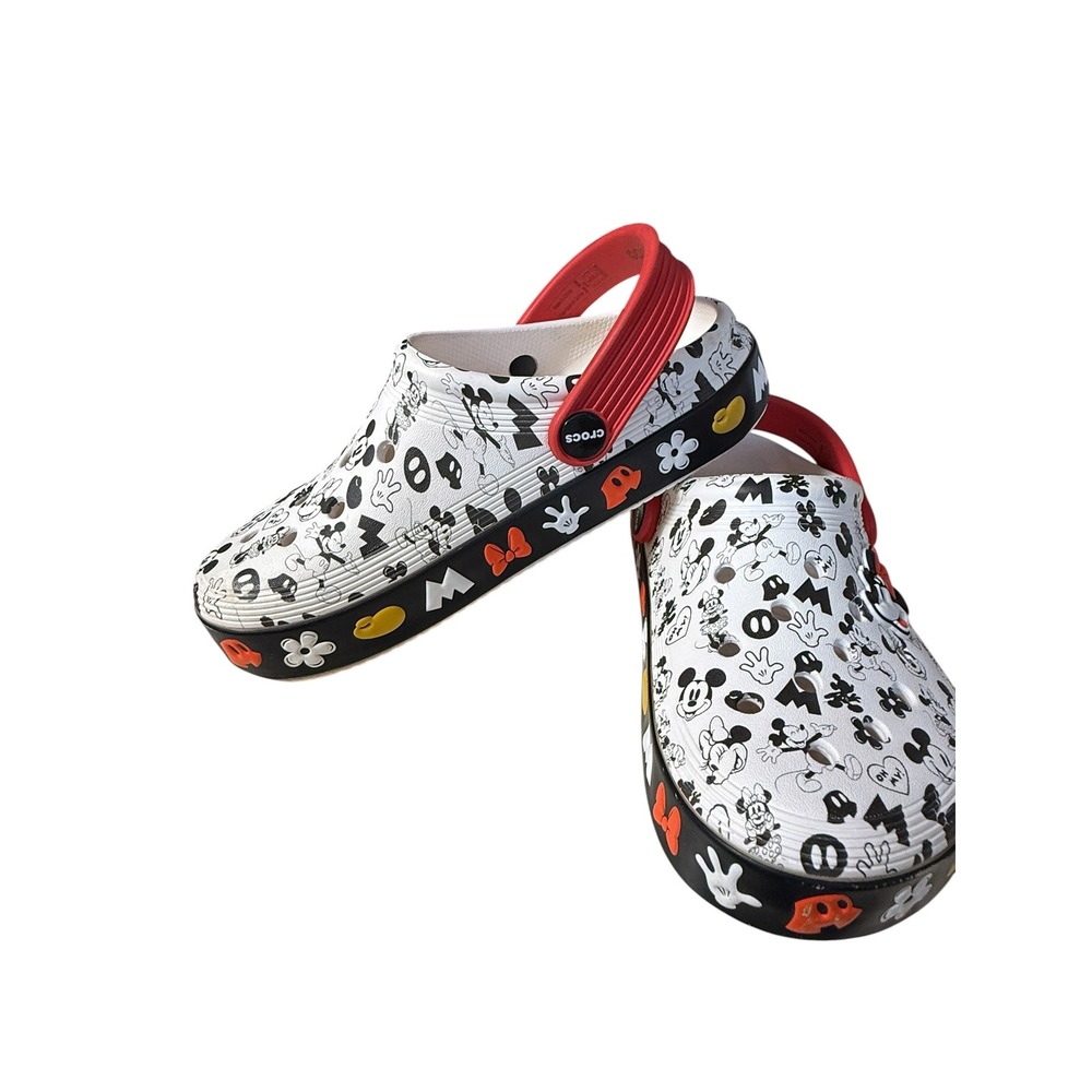 Crocs Disney Mickey Minnie Mouse Clogs White Black Red Sketch Charms Youth Sz 4